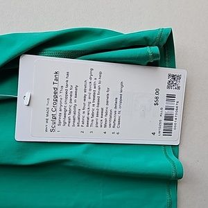 Lululemon Sculpt Crop Tank Size:4 Color: Kelly Green NWT